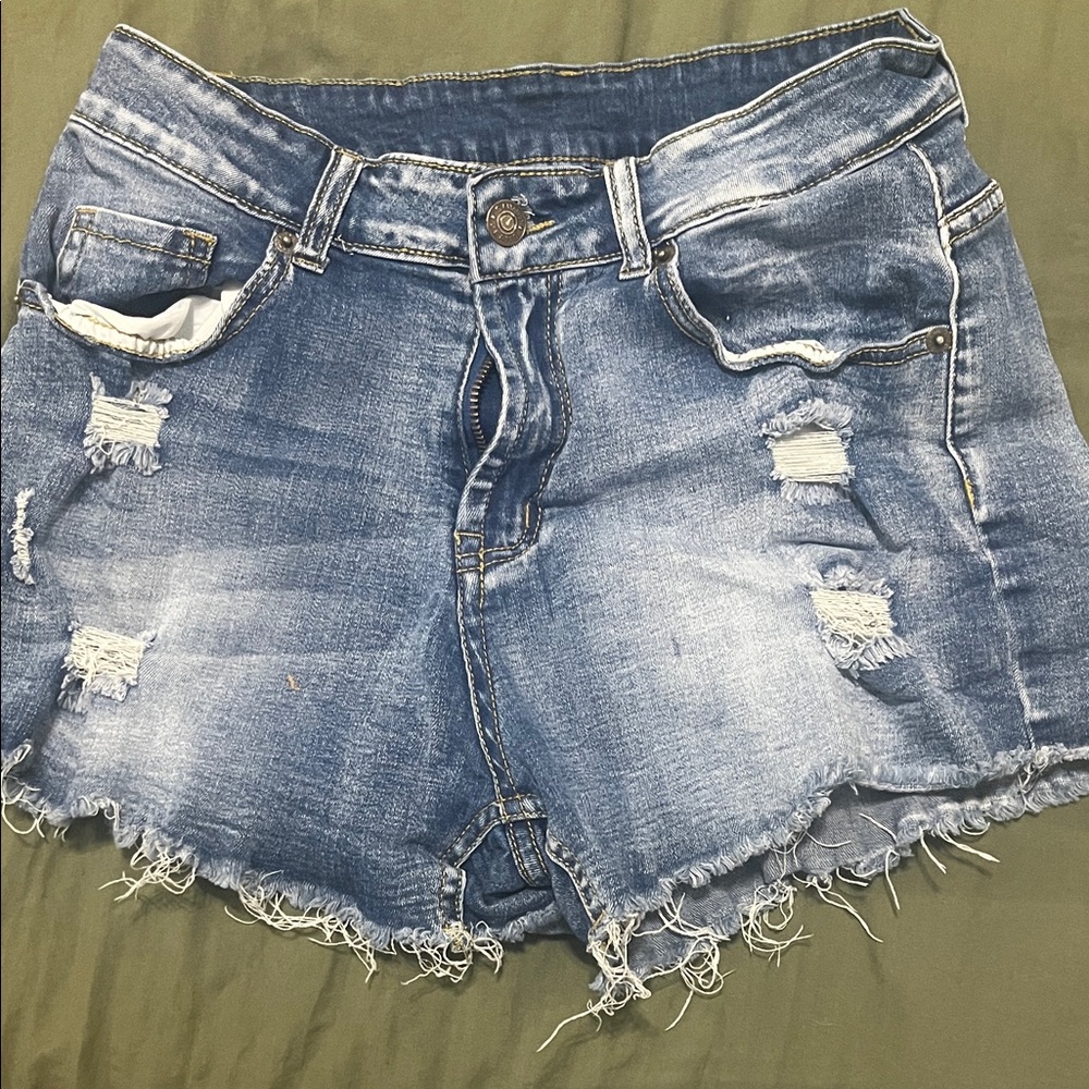 Distressed Blue Denim Women Shorts